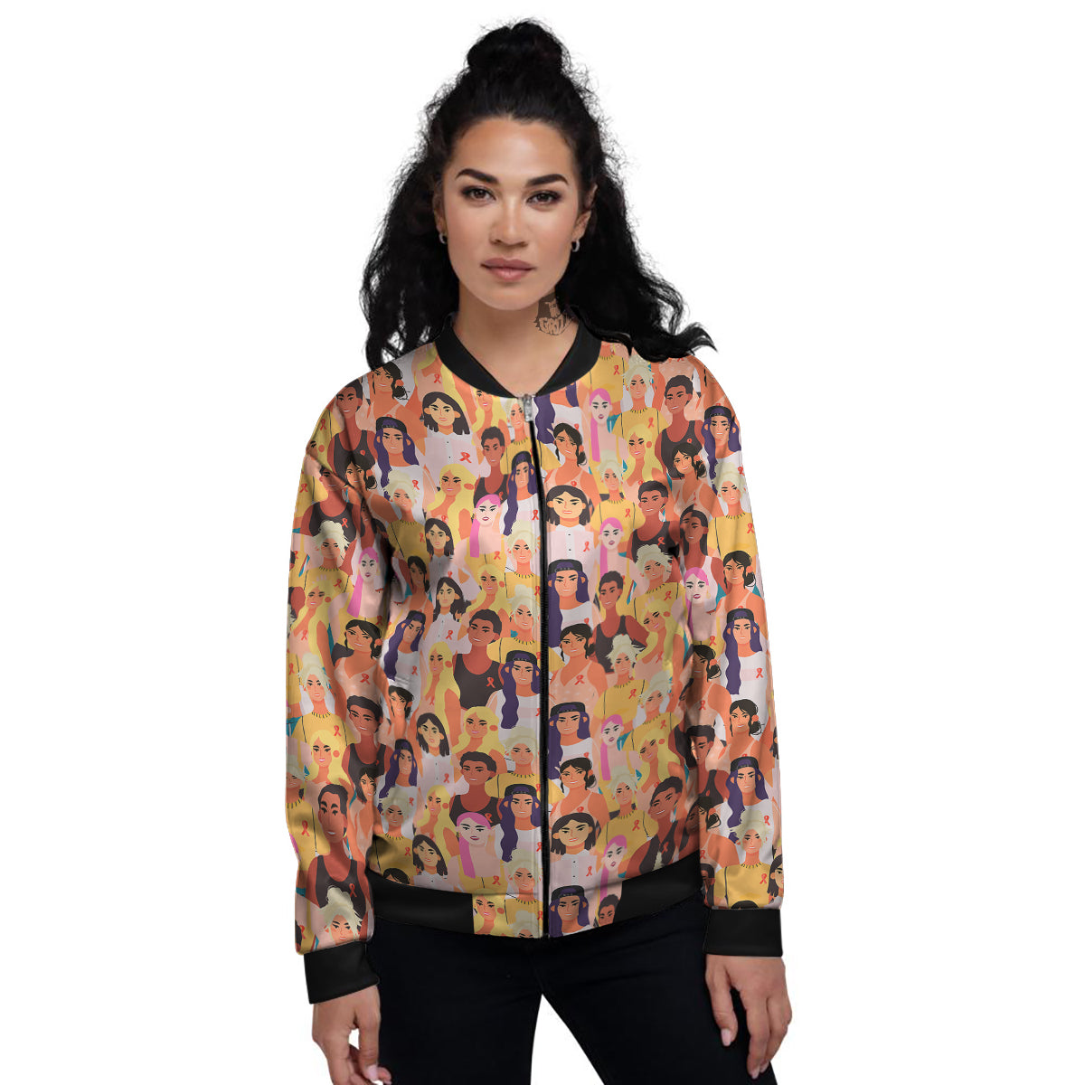 Breast Cancer Be Strong Print Pattern Women's Bomber Jacket-grizzshop