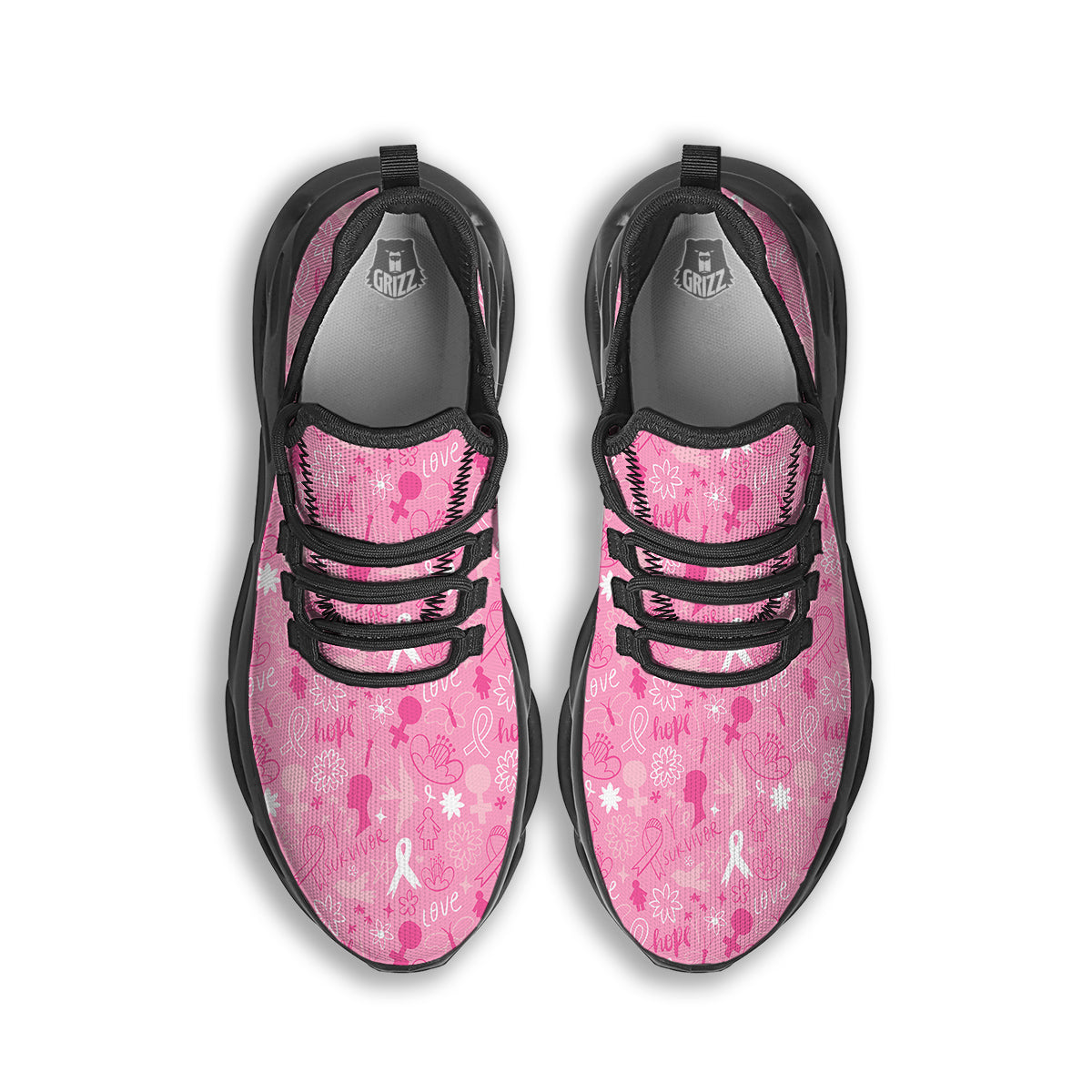 Breast Cancer Cute Pink Print Pattern Cute Black Running Shoes-grizzshop