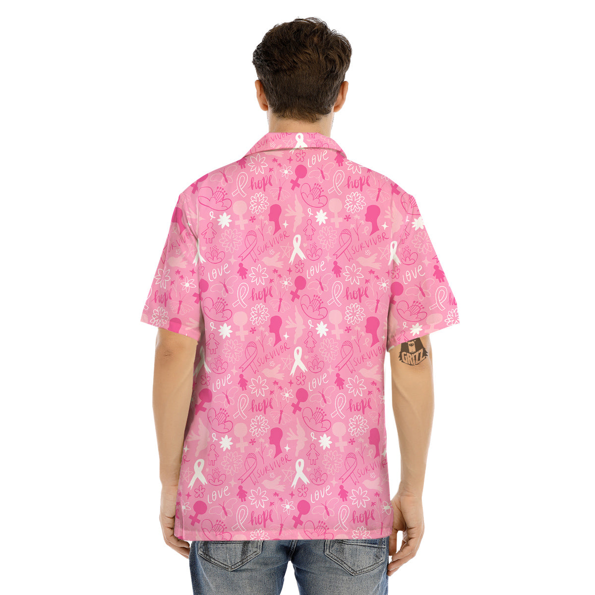 Breast Cancer Cute Pink Print Pattern Cute Men's Hawaiian Shirt-grizzshop