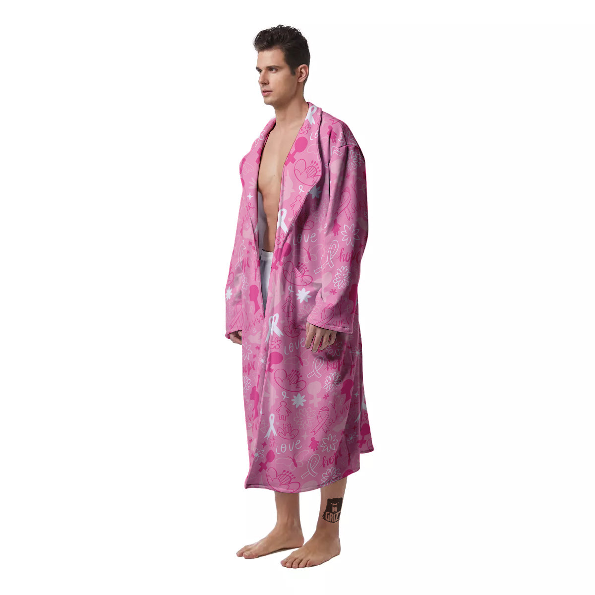 Breast Cancer Cute Pink Print Pattern Cute Men's Robe-grizzshop