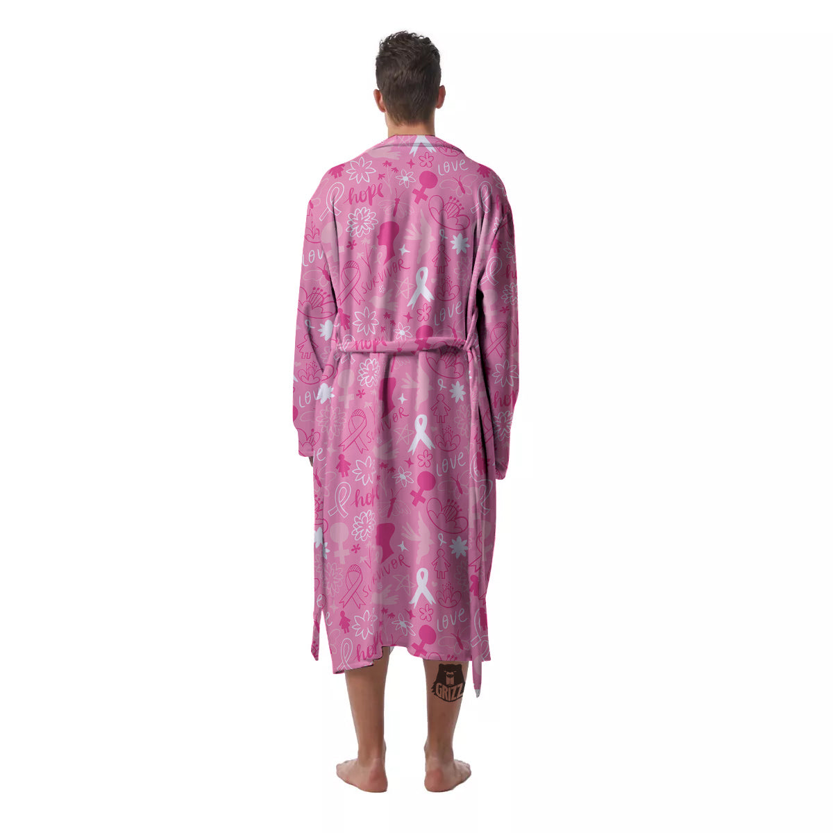 Breast Cancer Cute Pink Print Pattern Cute Men's Robe-grizzshop
