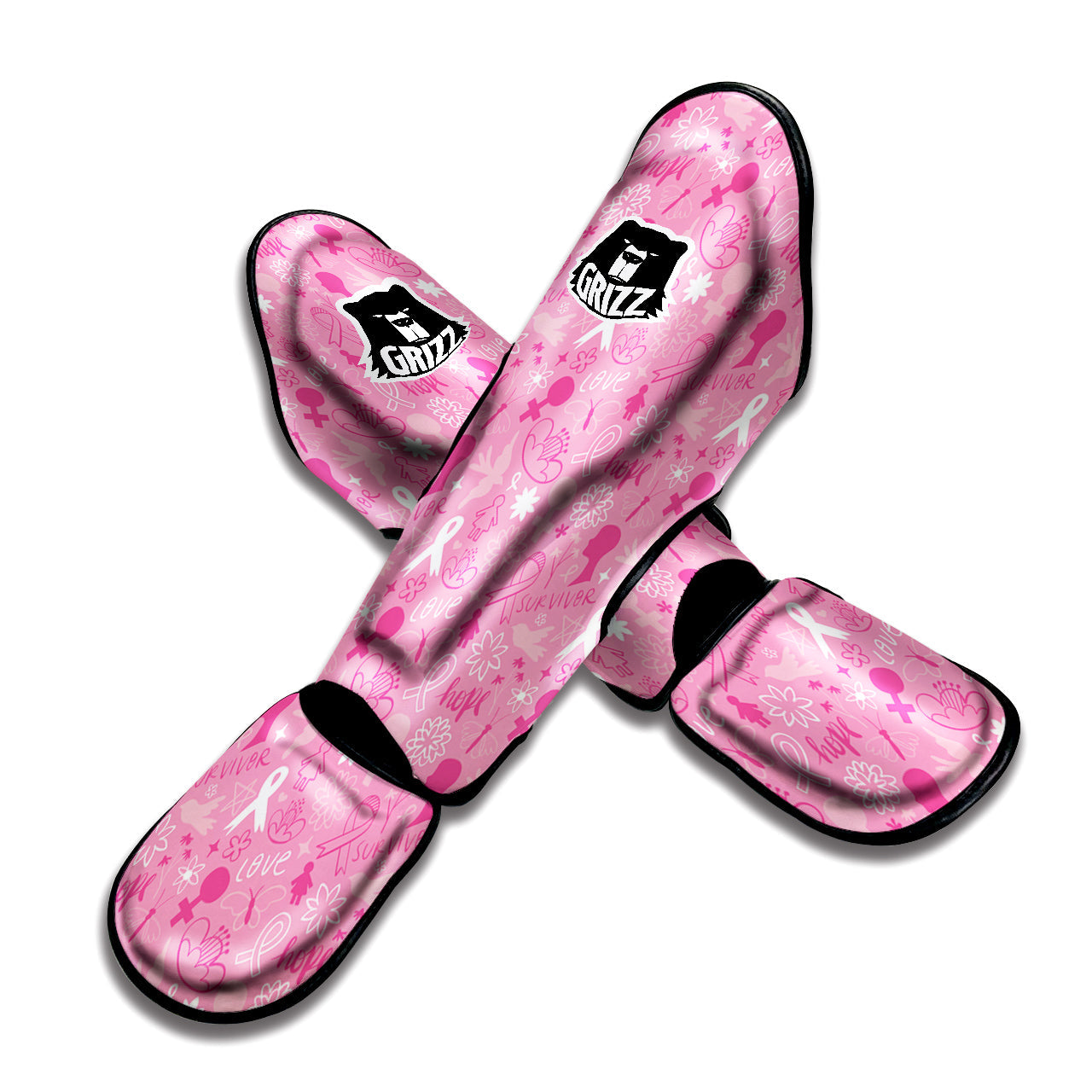 Breast Cancer Cute Pink Print Pattern Cute Muay Thai Shin Guards-grizzshop