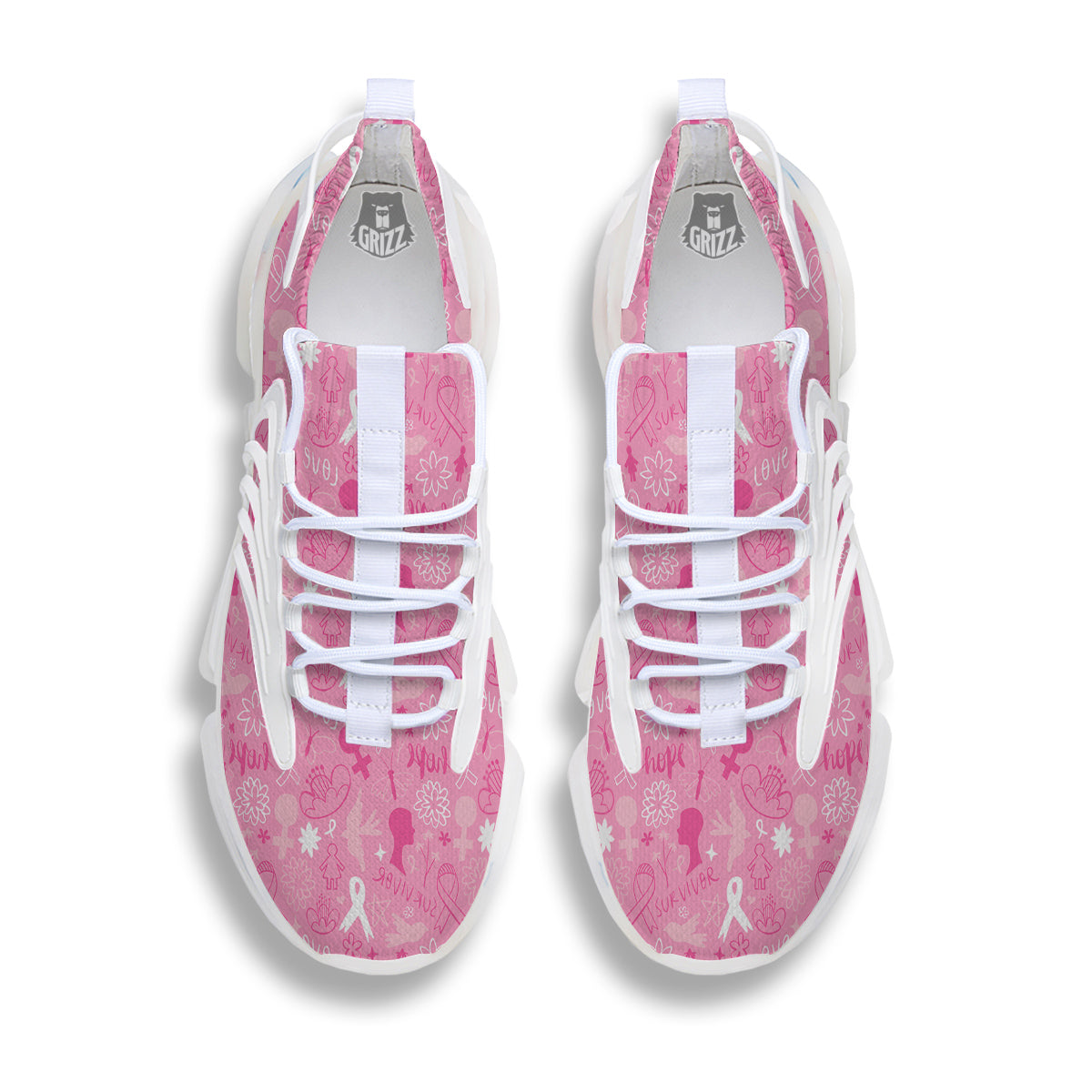 Breast Cancer Cute Pink Print Pattern Cute White Gym Shoes-grizzshop
