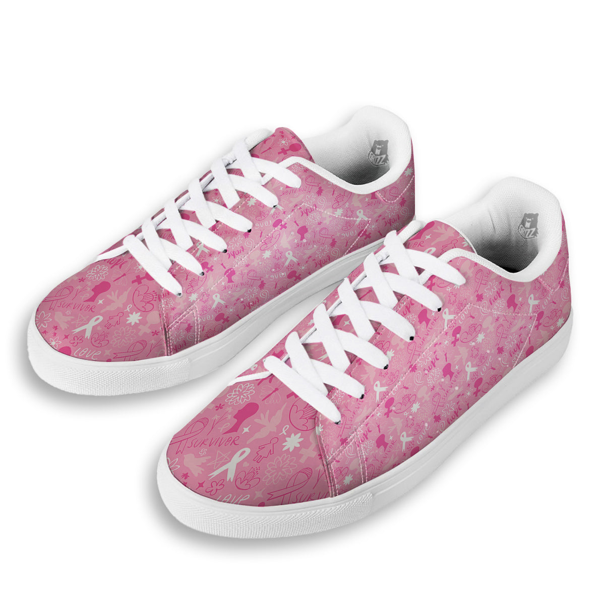 Breast Cancer Cute Pink Print Pattern Cute White Low Top Sneakers-grizzshop