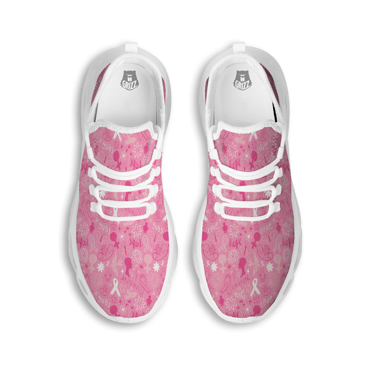 Breast Cancer Cute Pink Print Pattern Cute White Running Shoes-grizzshop