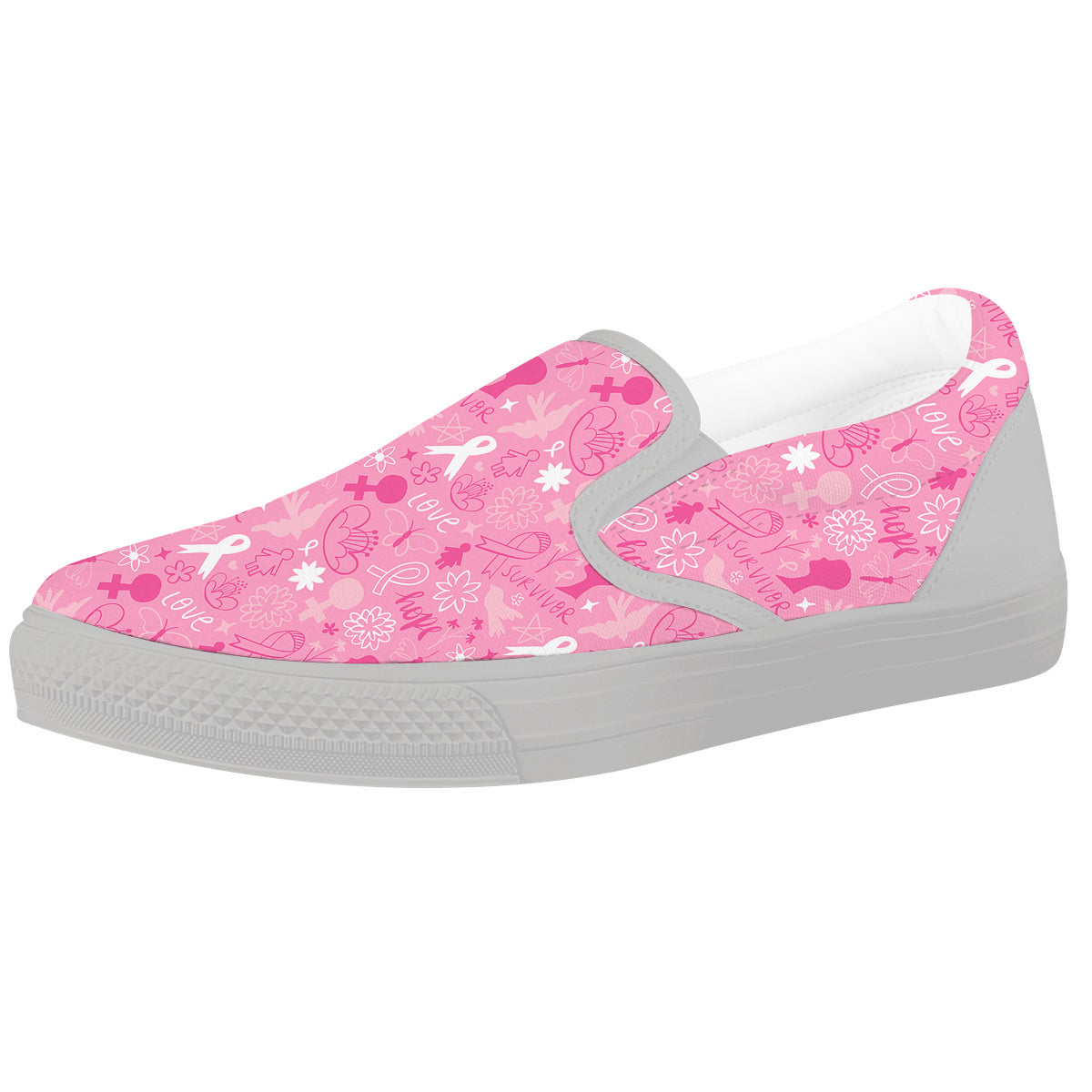 Breast Cancer Cute Pink Print Pattern Cute White Slip On Shoes-grizzshop