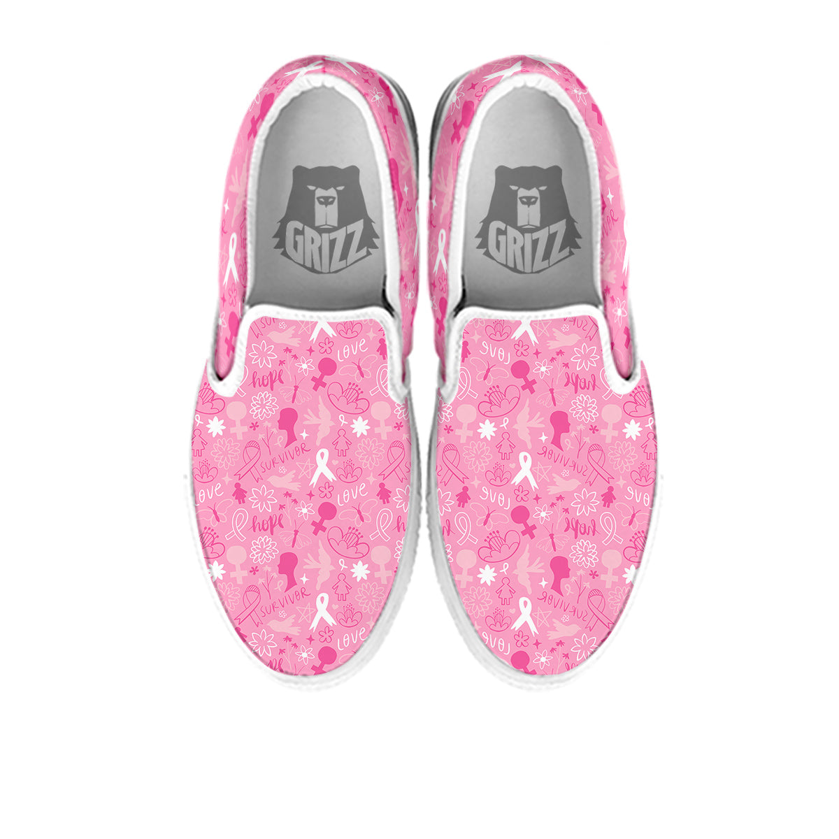 Breast Cancer Cute Pink Print Pattern Cute White Slip On Shoes-grizzshop