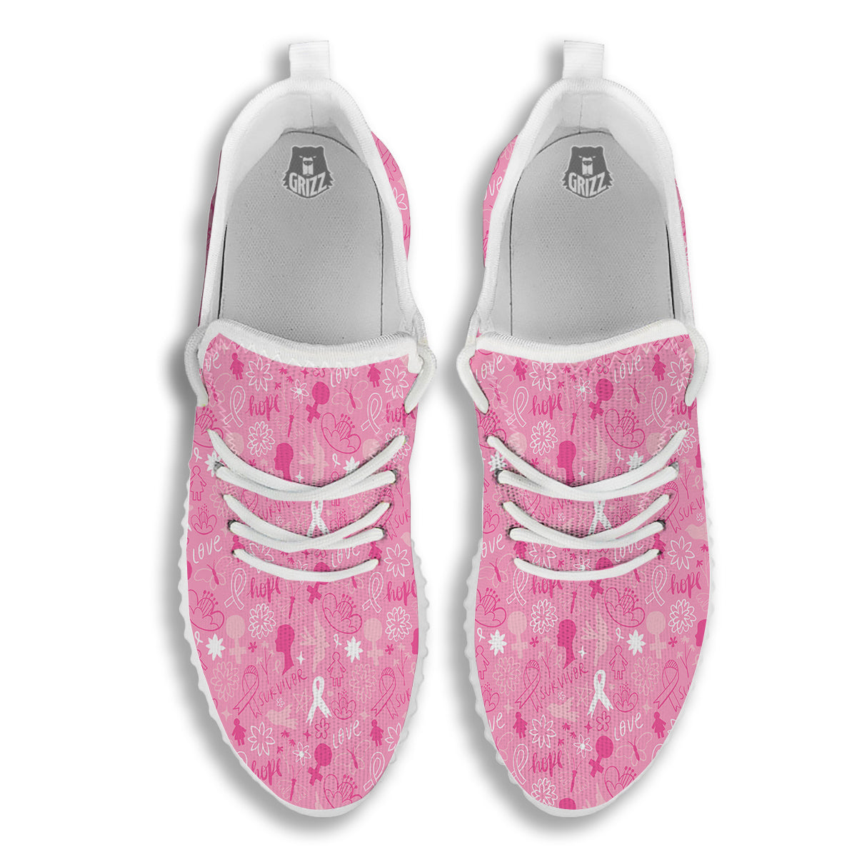 Breast Cancer Cute Pink Print Pattern Cute White Walking Shoes-grizzshop