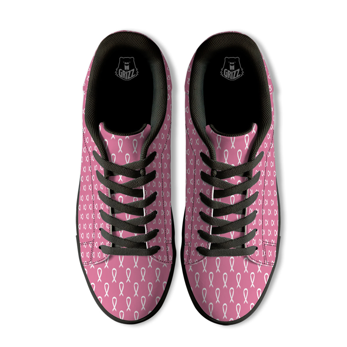 Breast Cancer Pink And White Print Pattern Black Low Top Sneakers-grizzshop