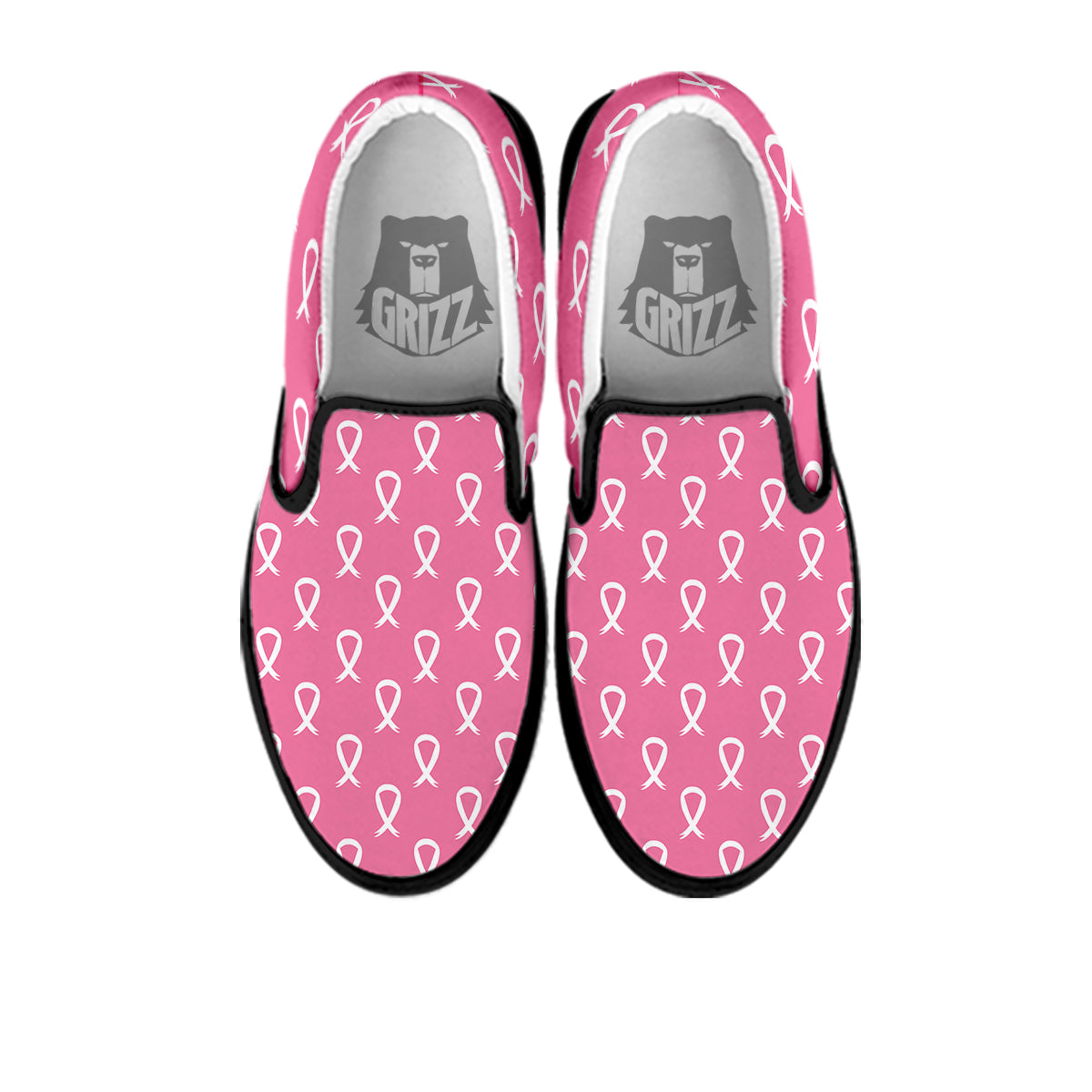 Breast Cancer Pink And White Print Pattern Black Slip On Shoes-grizzshop