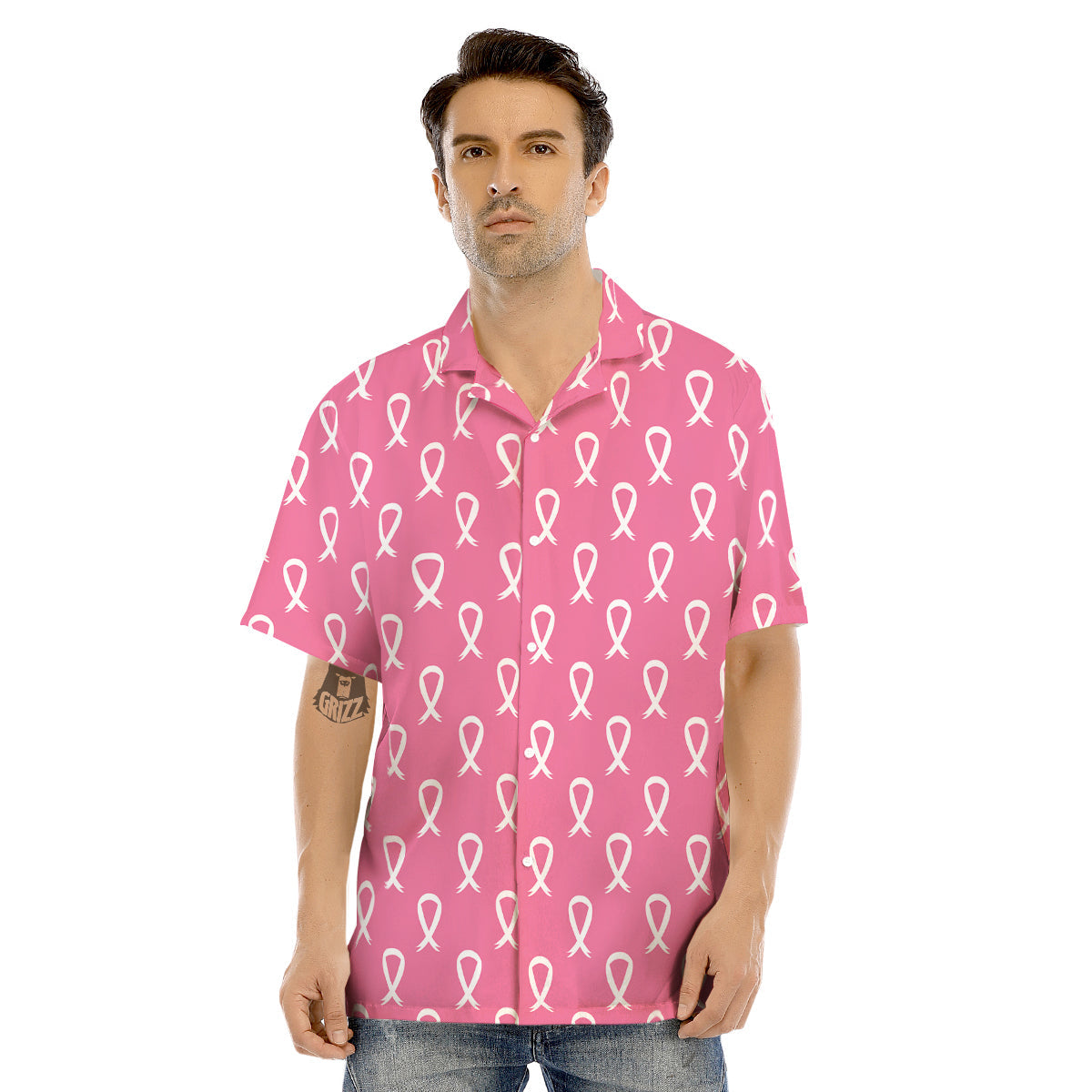 Breast Cancer Pink And White Print Pattern Men's Hawaiian Shirt-grizzshop
