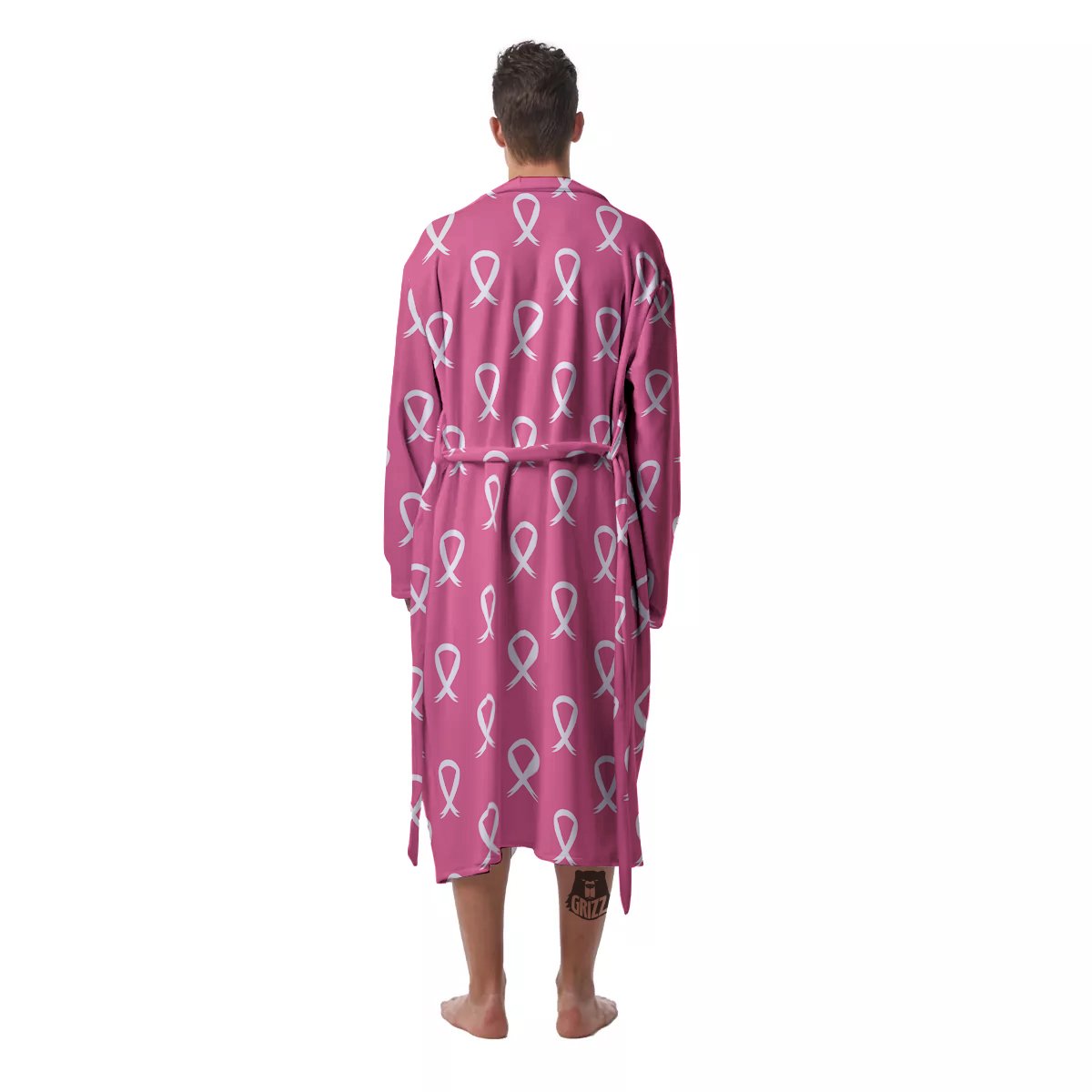 Breast Cancer Pink And White Print Pattern Men's Robe-grizzshop