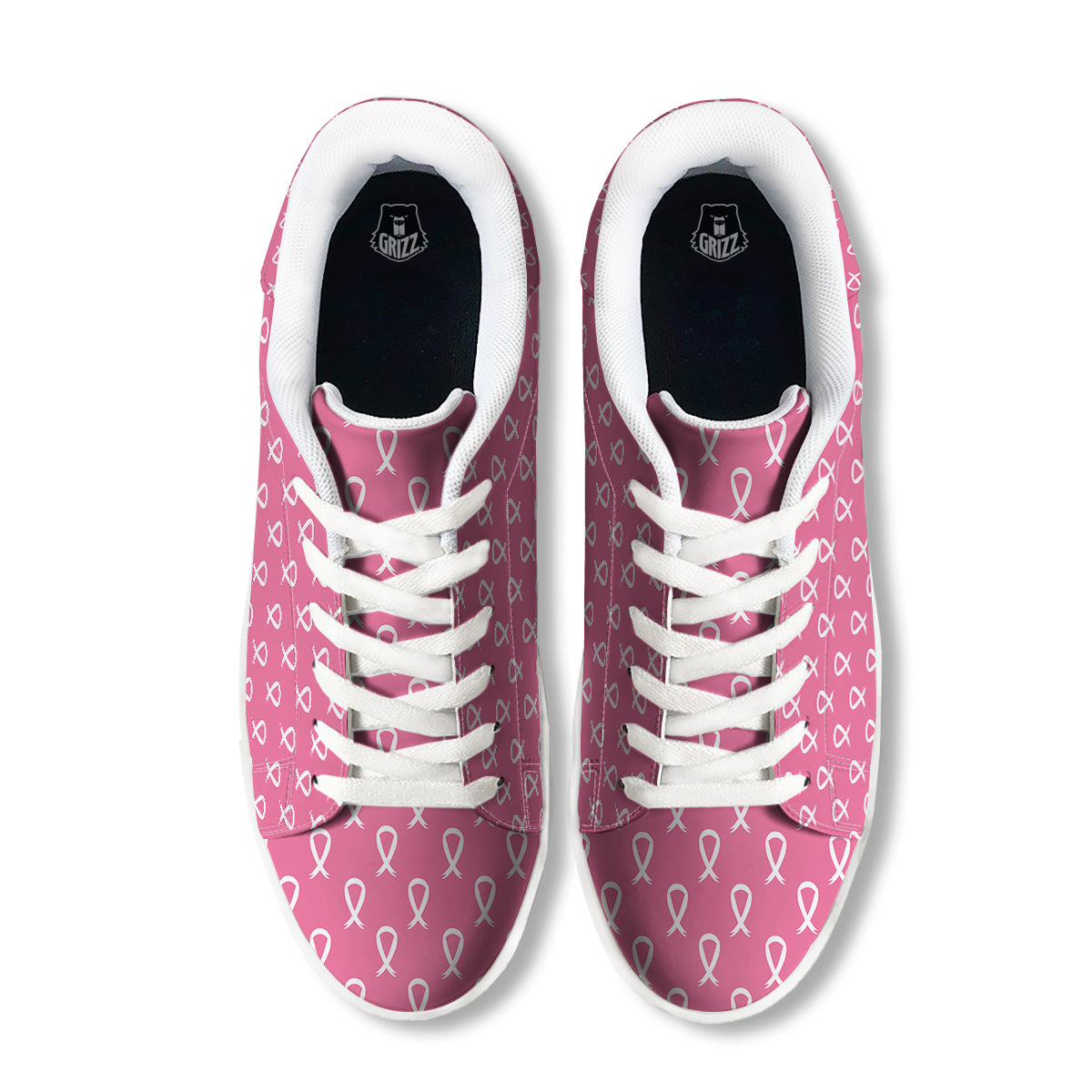 Breast Cancer Pink And White Print Pattern White Low Top Sneakers-grizzshop