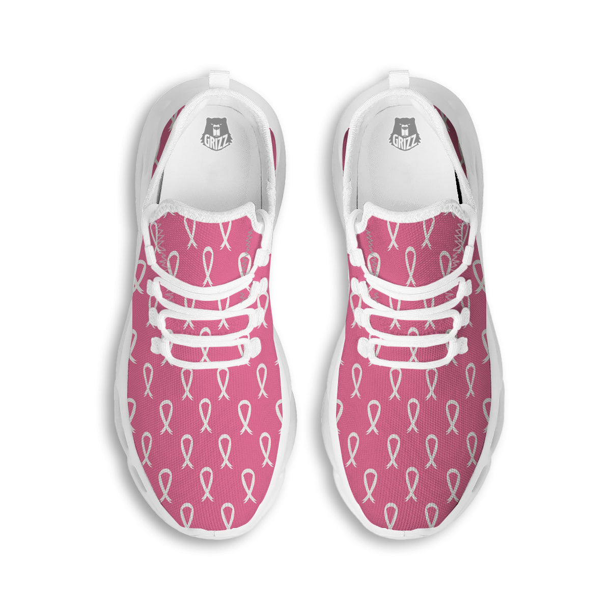 Breast Cancer Pink And White Print Pattern White Running Shoes-grizzshop