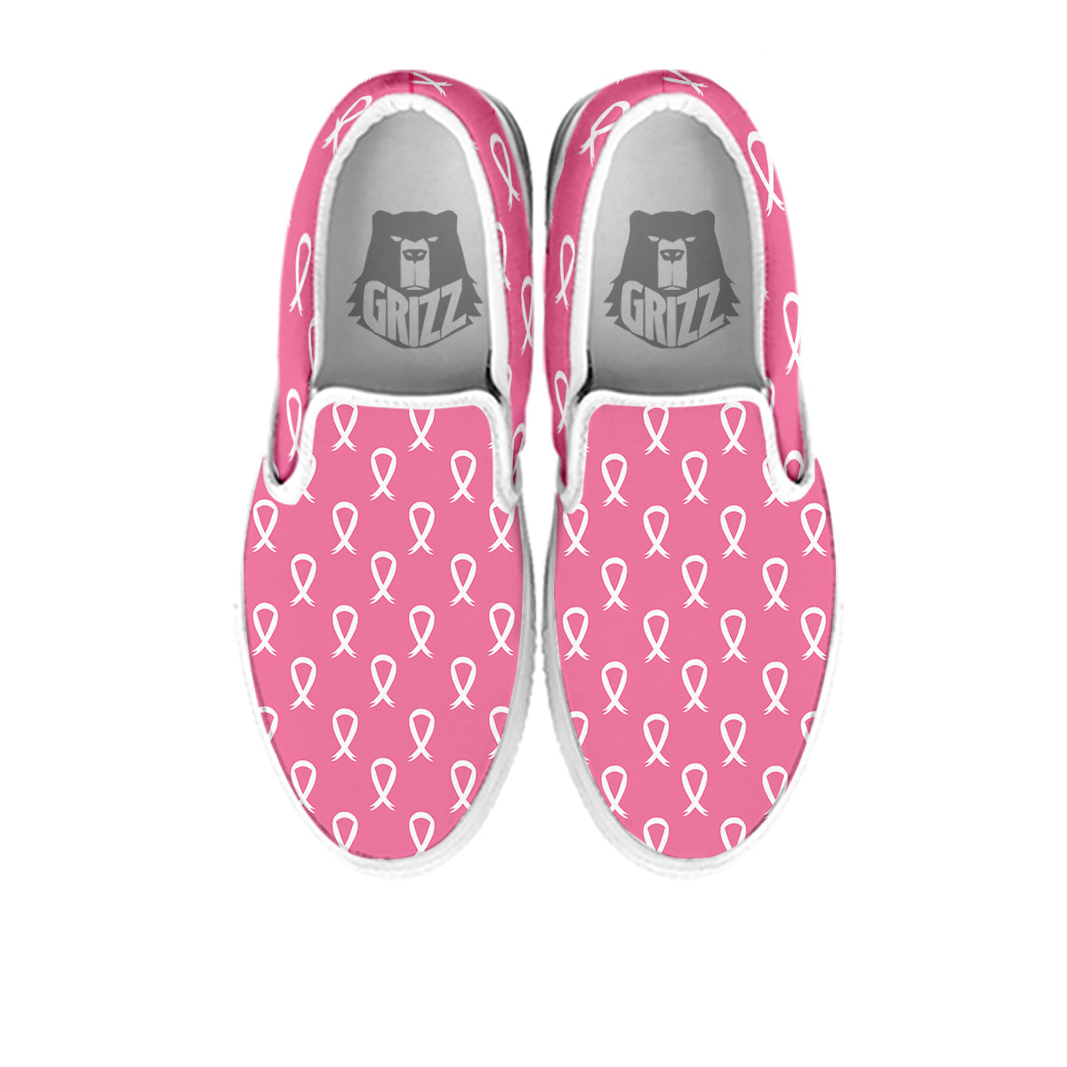 Breast Cancer Pink And White Print Pattern White Slip On Shoes-grizzshop
