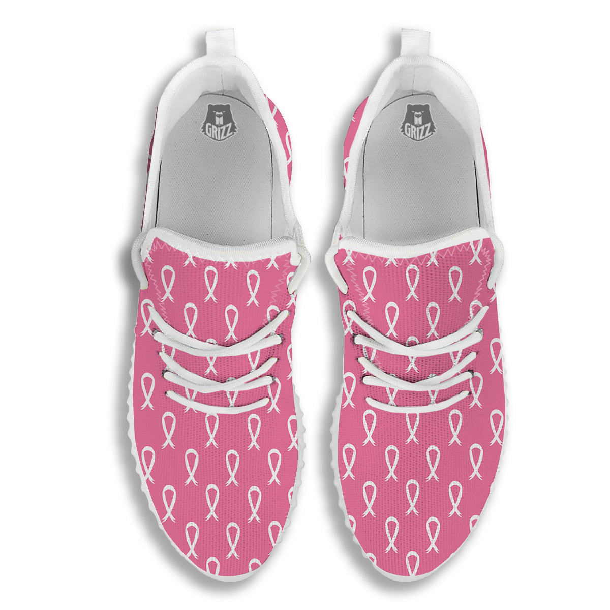 Breast Cancer Pink And White Print Pattern White Walking Shoes-grizzshop
