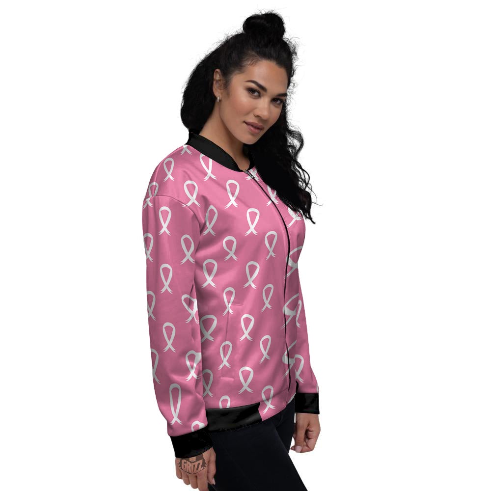 Breast Cancer Pink And White Print Pattern Women's Bomber Jacket-grizzshop