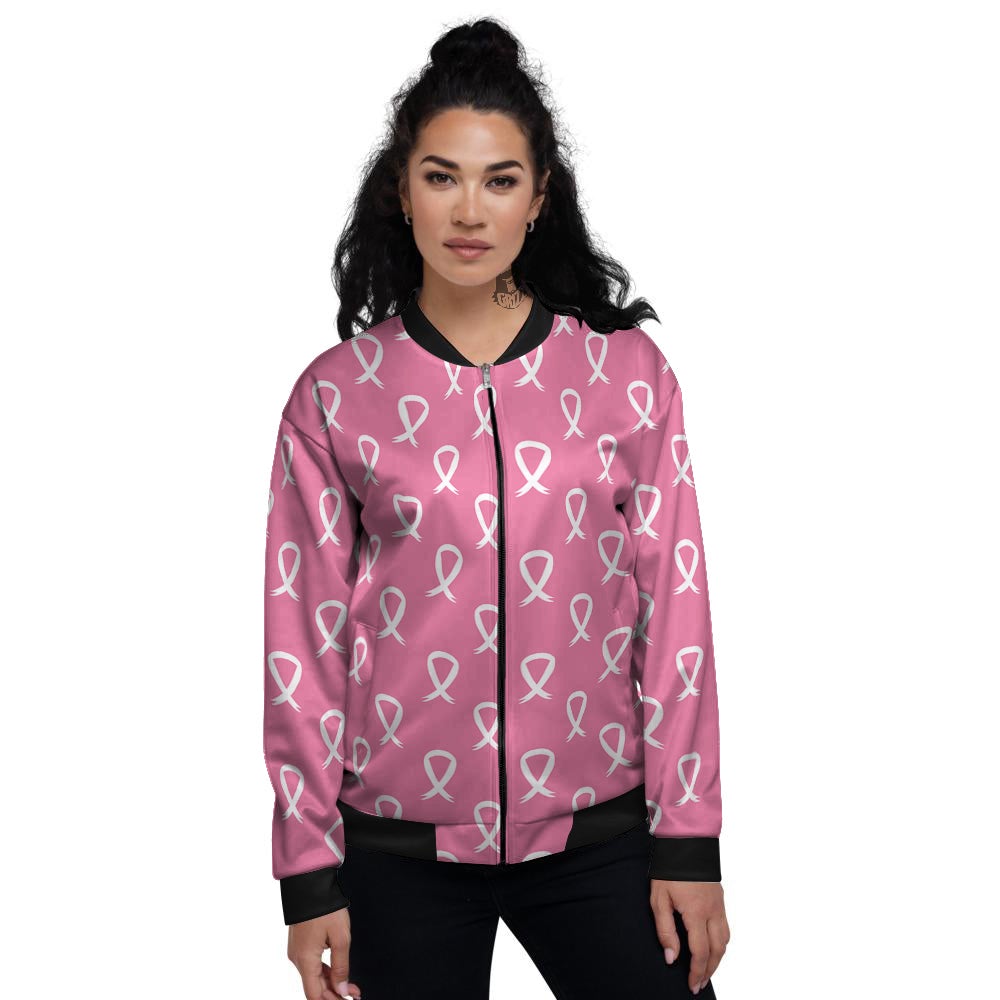 Breast Cancer Pink And White Print Pattern Women's Bomber Jacket-grizzshop