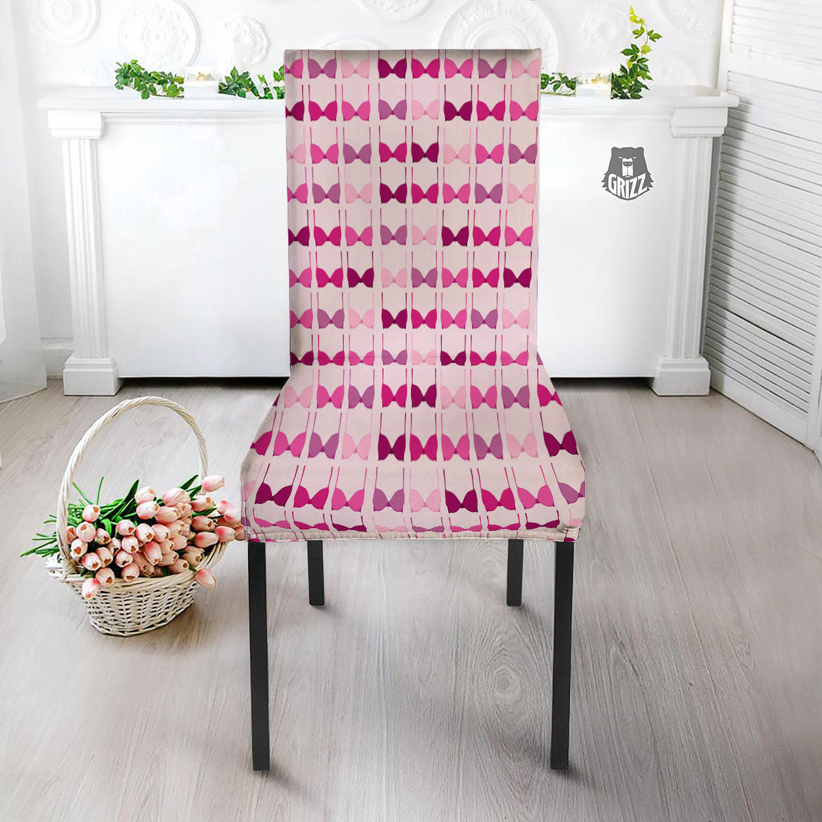 Breast Cancer Pink Bra Print Pattern Dining Chair Slipcover-grizzshop