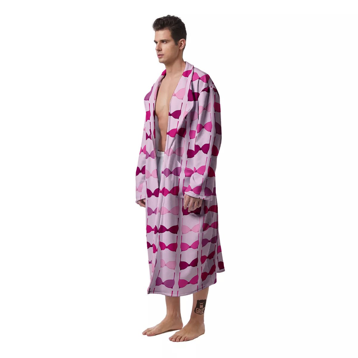 Breast Cancer Pink Bra Print Pattern Men's Robe-grizzshop