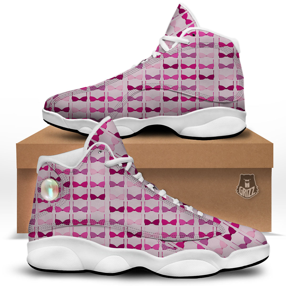 Breast Cancer Pink Bra Print Pattern White Basketball Shoes-grizzshop