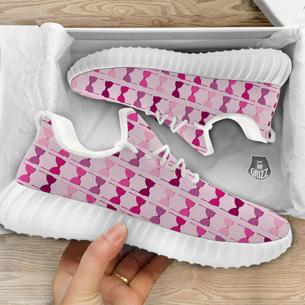 Breast Cancer Pink Bra Print Pattern White Walking Shoes-grizzshop