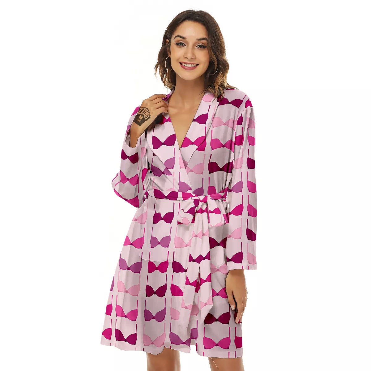 Breast Cancer Pink Bra Print Pattern Women's Robe-grizzshop