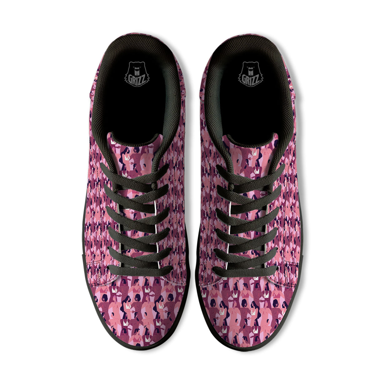 Breast Cancer Pink Print Pattern Black Low Top Sneakers-grizzshop