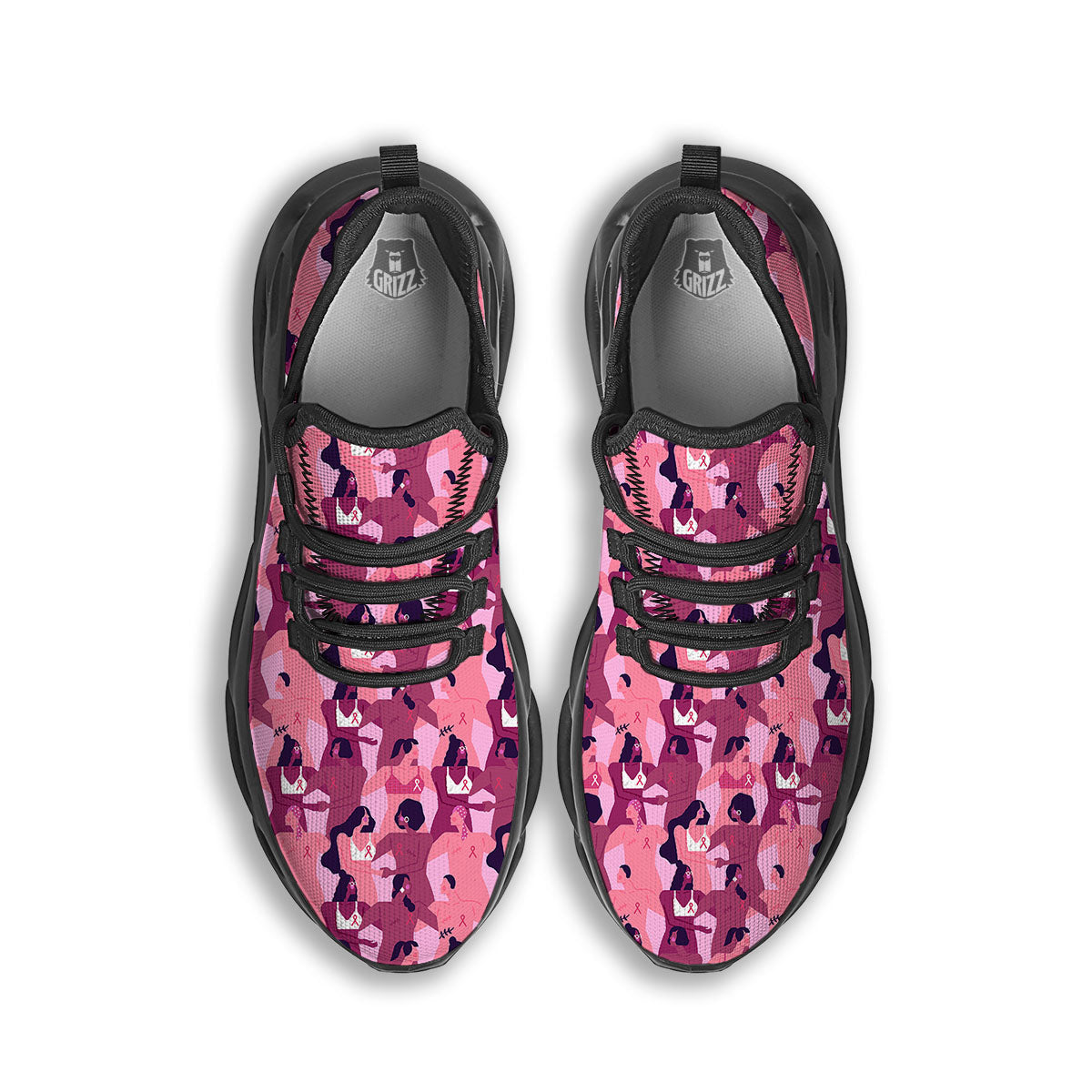 Breast Cancer Pink Print Pattern Black Running Shoes-grizzshop