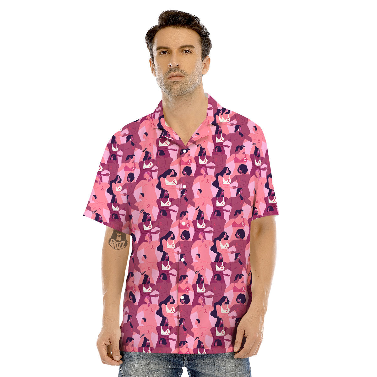 Breast Cancer Pink Print Pattern Men's Hawaiian Shirt-grizzshop