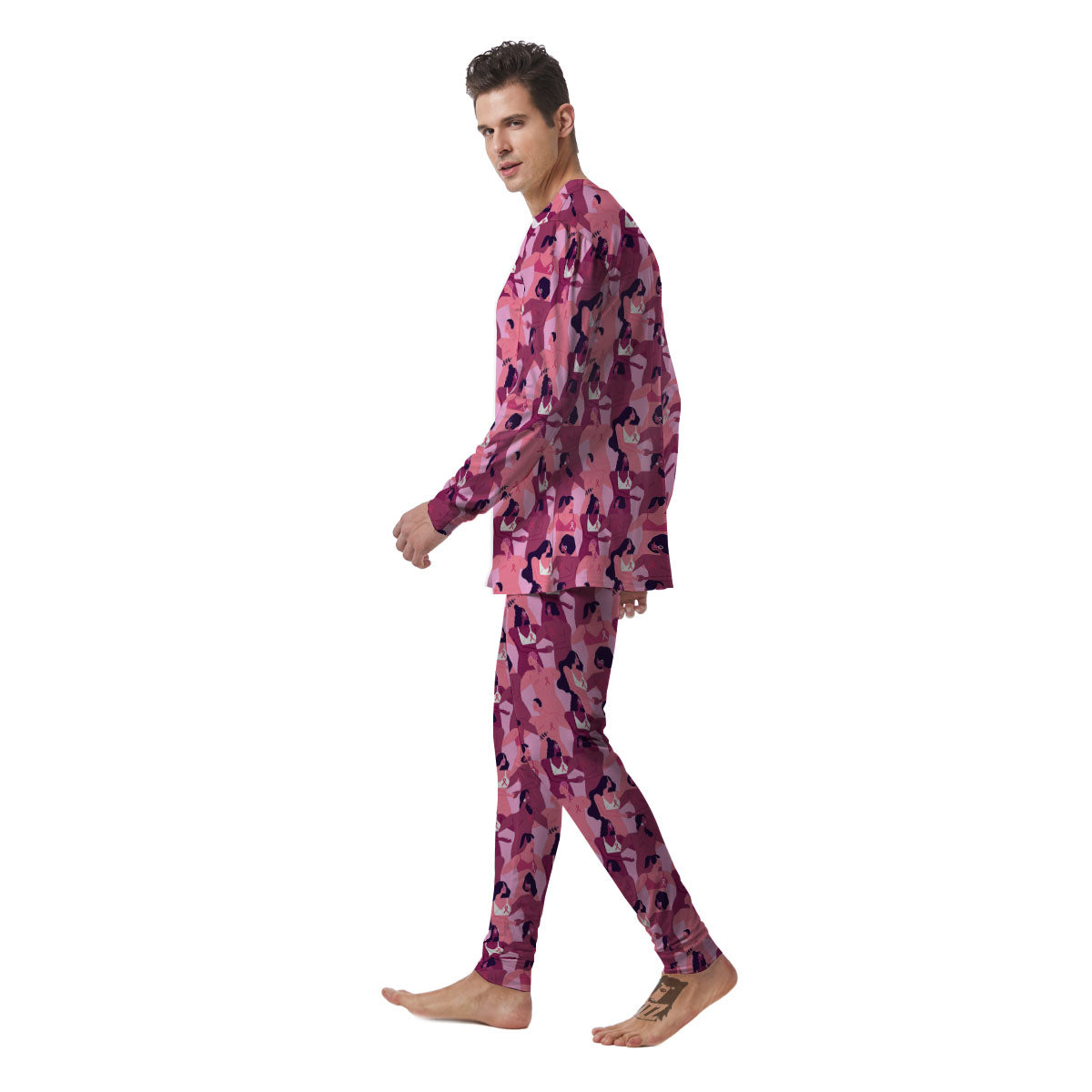 Breast Cancer Pink Print Pattern Men's Pajamas-grizzshop