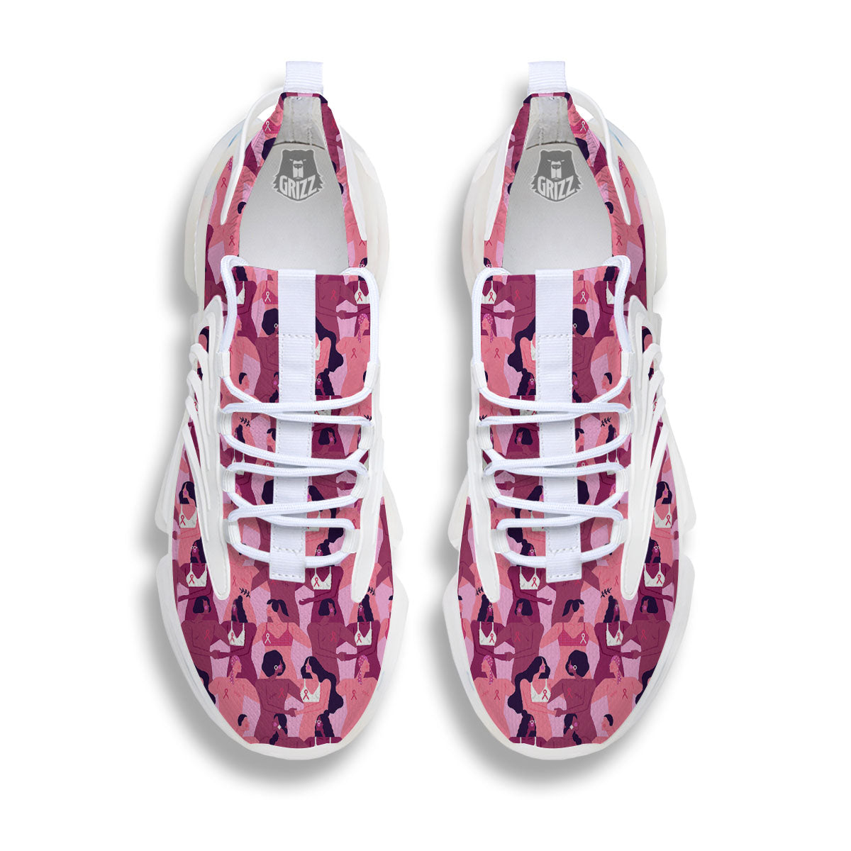 Breast Cancer Pink Print Pattern White Gym Shoes-grizzshop