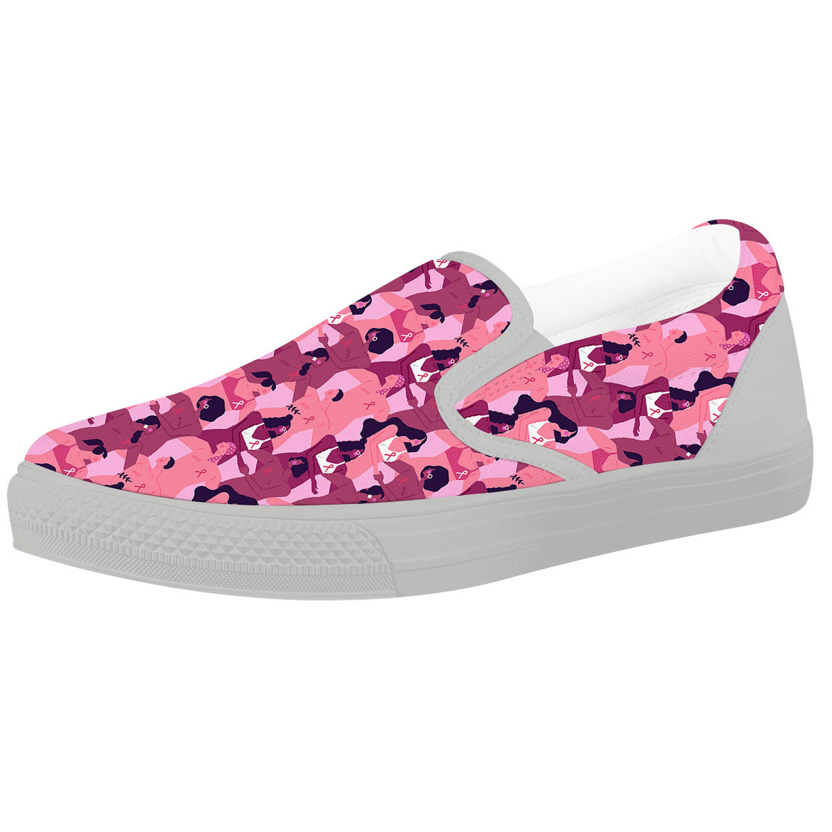 Breast Cancer Pink Print Pattern White Slip On Shoes-grizzshop