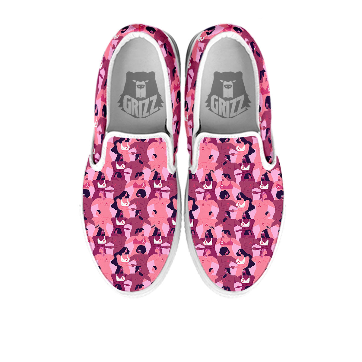 Breast Cancer Pink Print Pattern White Slip On Shoes-grizzshop