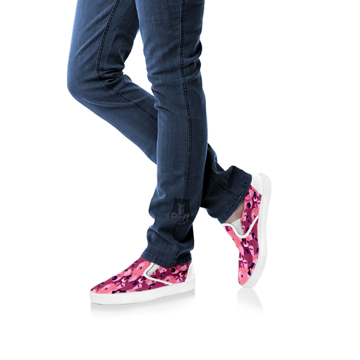 Breast Cancer Pink Print Pattern White Slip On Shoes-grizzshop