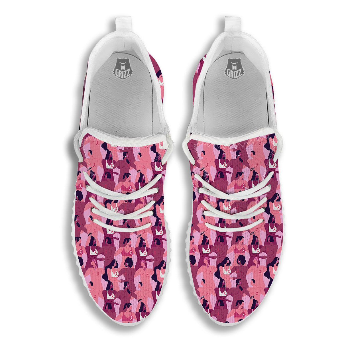 Breast Cancer Pink Print Pattern White Walking Shoes-grizzshop