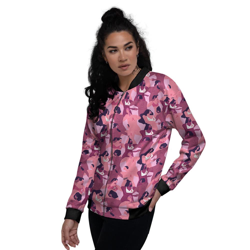 Breast Cancer Pink Print Pattern Women's Bomber Jacket-grizzshop