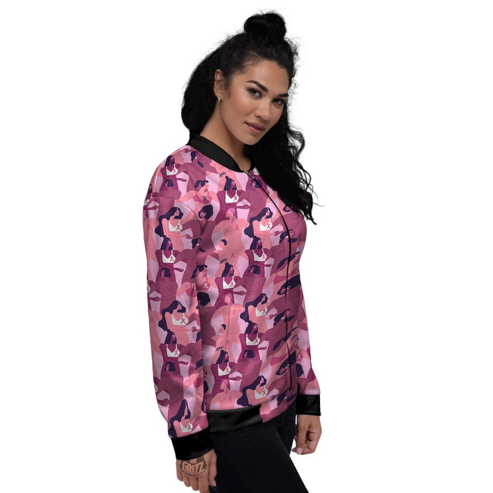 Breast Cancer Pink Print Pattern Women's Bomber Jacket-grizzshop