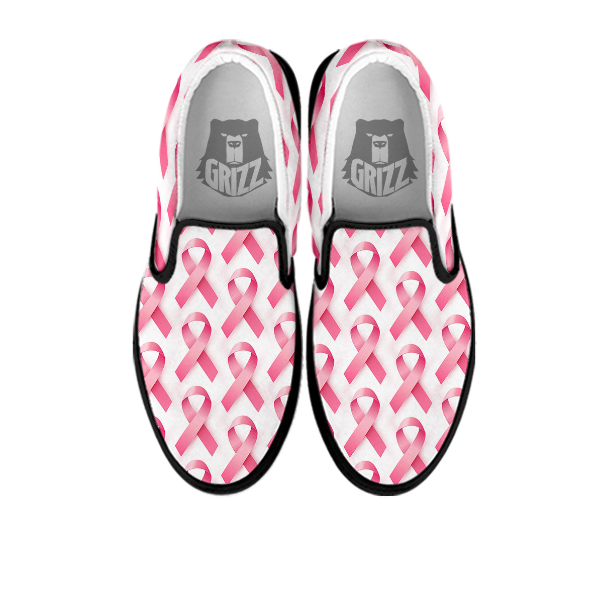 Breast Cancer Pink Ribbon Print Pattern Black Slip On Shoes-grizzshop