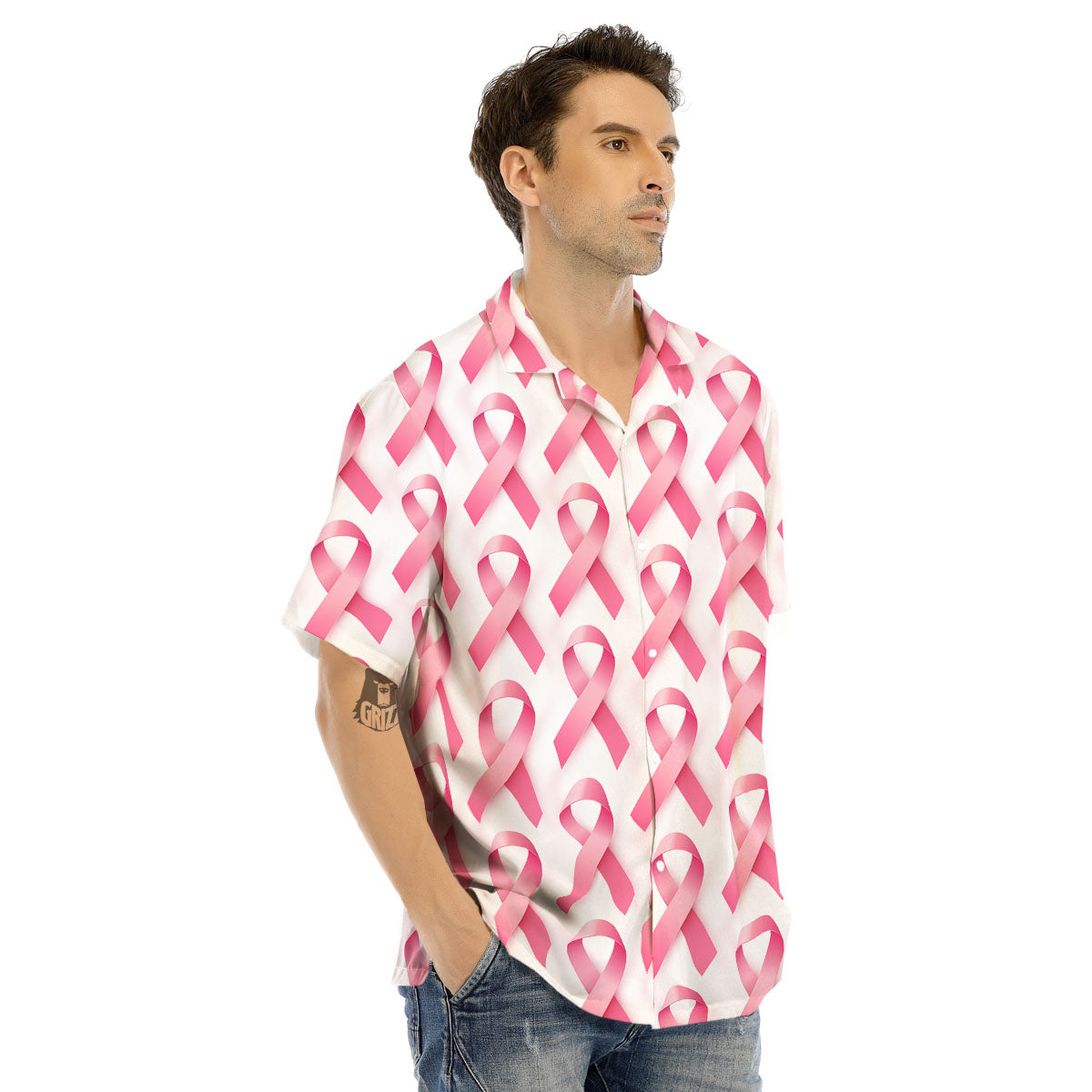 Breast Cancer Pink Ribbon Print Pattern Men's Hawaiian Shirt-grizzshop