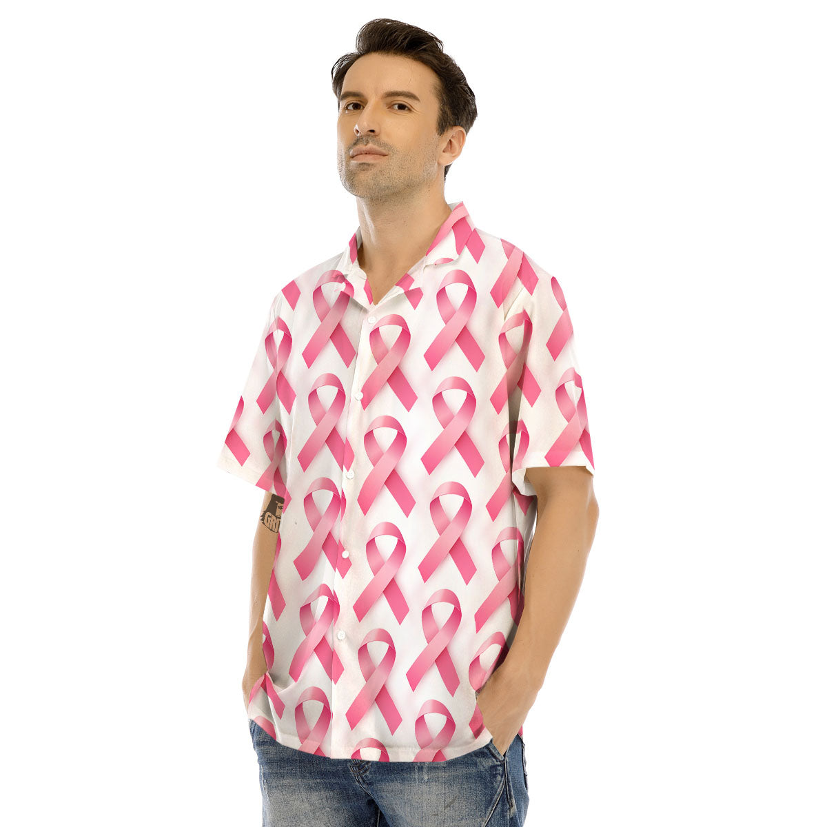 Breast Cancer Pink Ribbon Print Pattern Men's Hawaiian Shirt-grizzshop