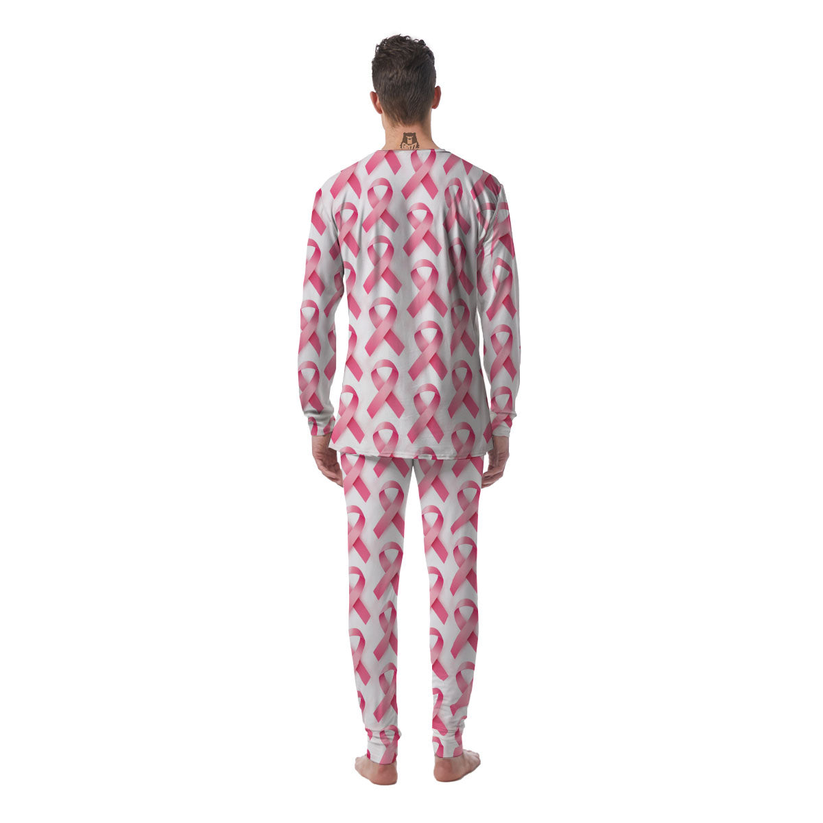 Breast Cancer Pink Ribbon Print Pattern Men's Pajamas-grizzshop