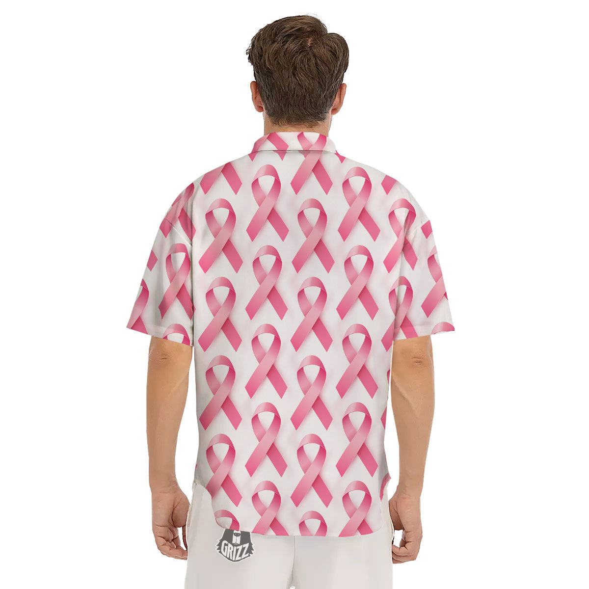 Breast Cancer Pink Ribbon Print Pattern Men's Short Sleeve Shirts-grizzshop