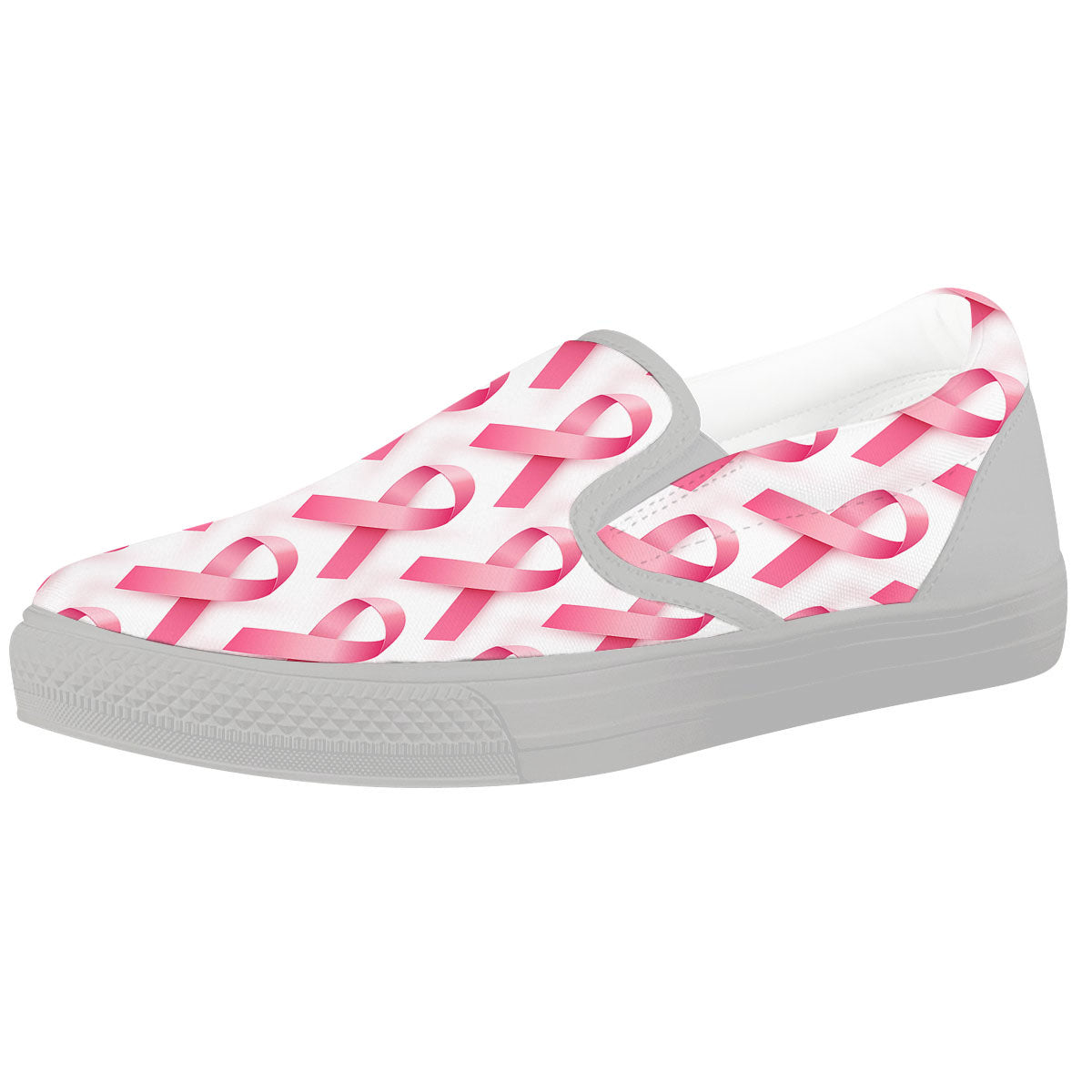 Breast Cancer Pink Ribbon Print Pattern White Slip On Shoes-grizzshop