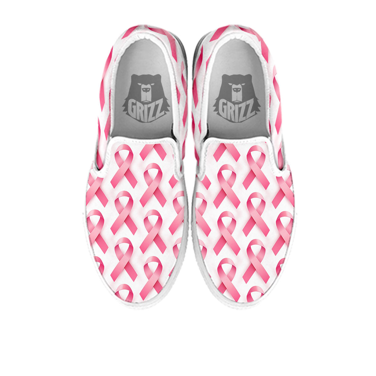 Breast Cancer Pink Ribbon Print Pattern White Slip On Shoes-grizzshop