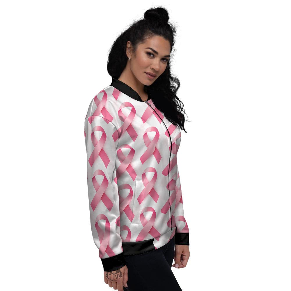 Breast Cancer Pink Ribbon Print Pattern Women's Bomber Jacket-grizzshop