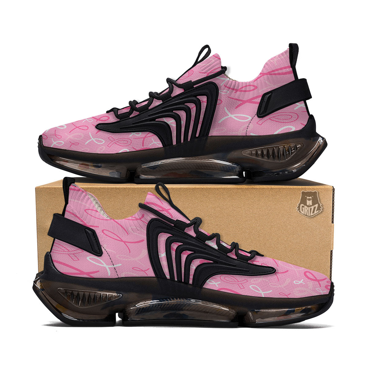 Breast Cancer Ribbon Pink Print Pattern Black Gym Shoes-grizzshop