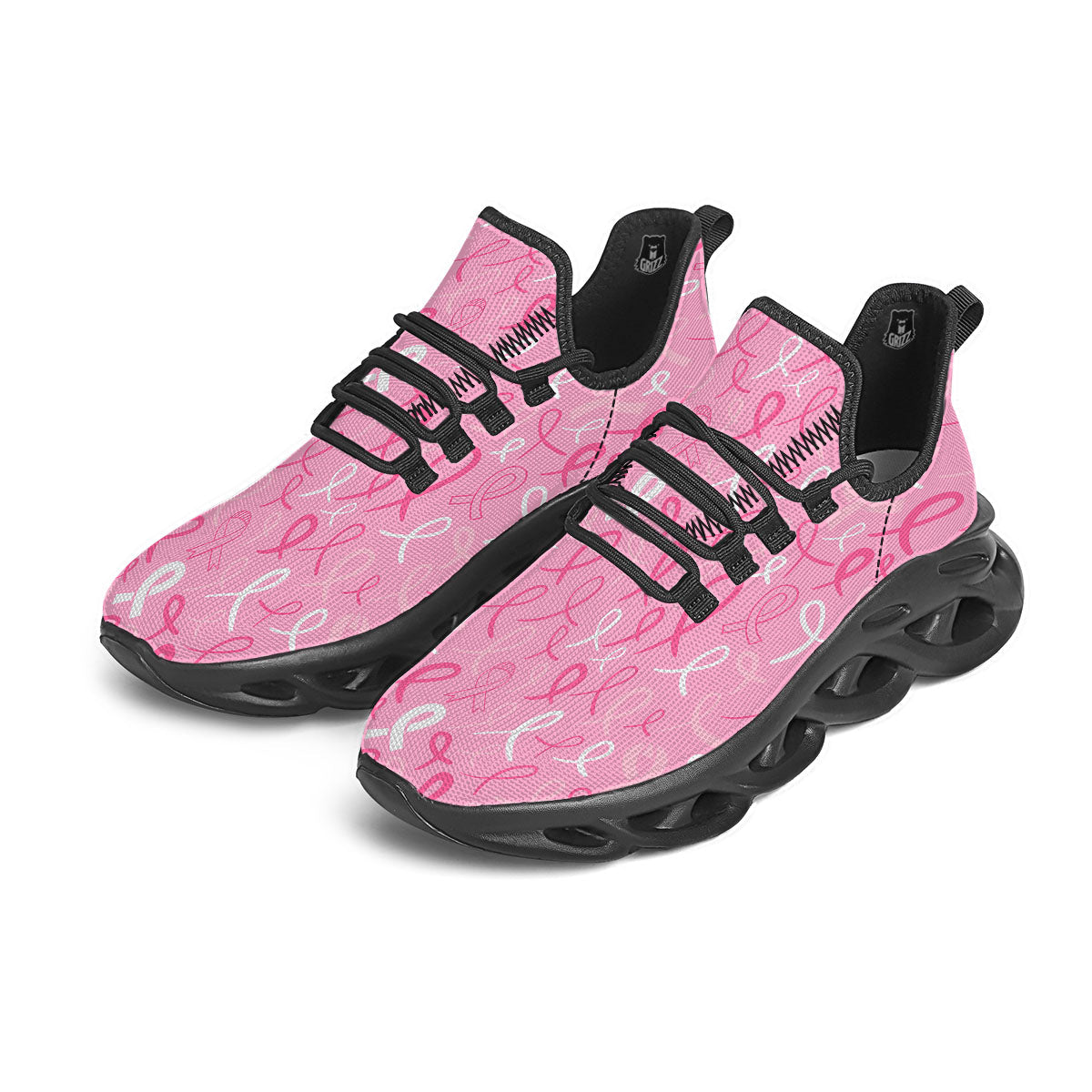 Breast Cancer Ribbon Pink Print Pattern Black Running Shoes-grizzshop
