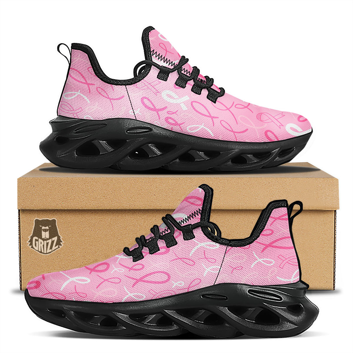 Breast Cancer Ribbon Pink Print Pattern Black Running Shoes-grizzshop