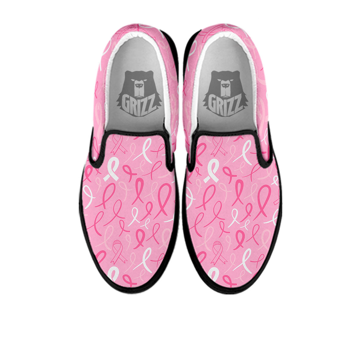 Breast Cancer Ribbon Pink Print Pattern Black Slip On Shoes-grizzshop